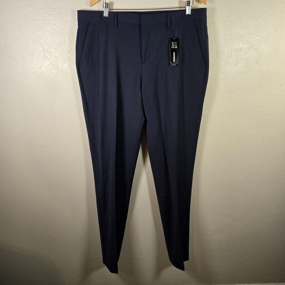 Express Performance Dress Pants Mens 36x36 Blue‎ Slim Stretch Wrinkle Resistant